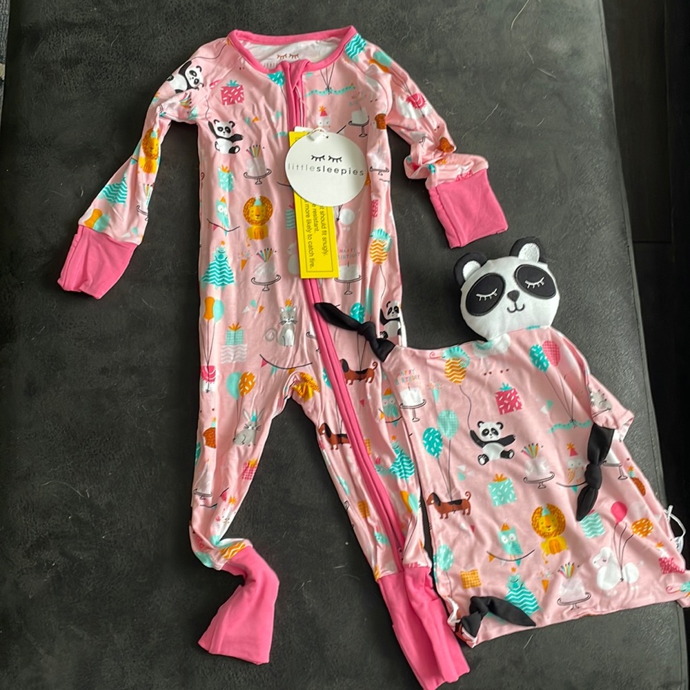Little Sleepies Party Animal 6-12 zippie with party animals lovey